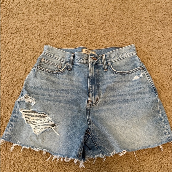 Madewell Blue Distressed High-Waisted Jean Shorts - Picture 1 of 6